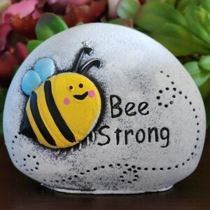 'Bee Strong' Pet Rock Garden Stone Decor